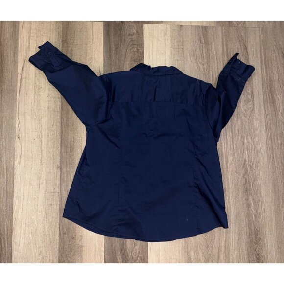 George Womens Plus Size 3X Button-Up Shirt Blue Sapphire 3/4 Sleeves 22W-24W Cot - Picture 4 of 6